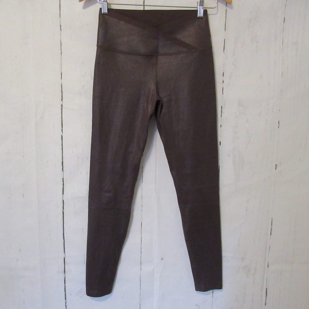 Fanka Leggings L Body Sculpt Faux Leather High Rise Compression‎ Chocolate Brown